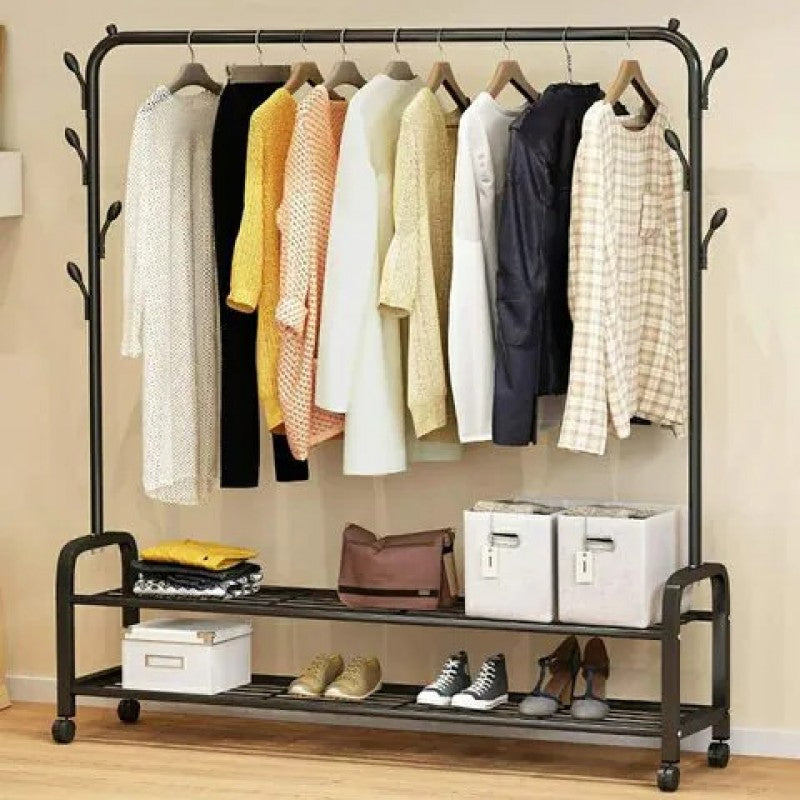 Black Color Clothes Dryer Rack With 2 Layer Shoes Racks Shelves