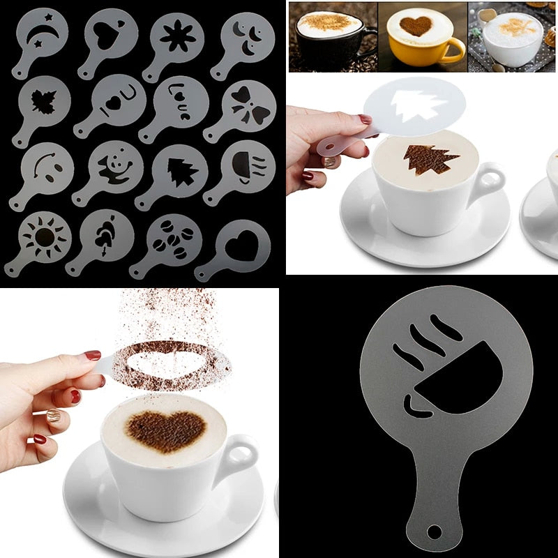 Pack Of 16Pcs Coffee Stencil Template Set