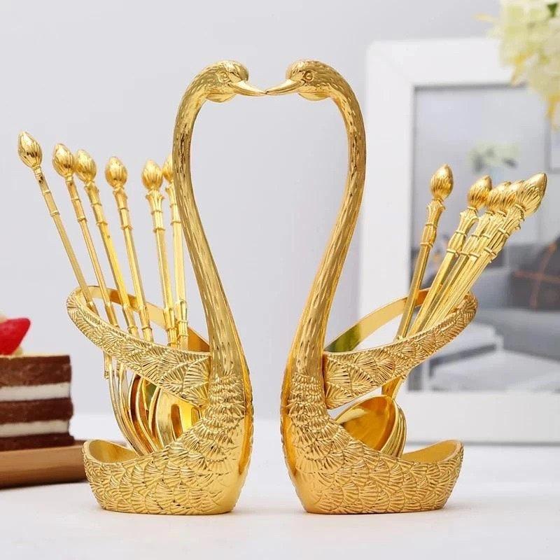 Spoon Set With Swan Stand