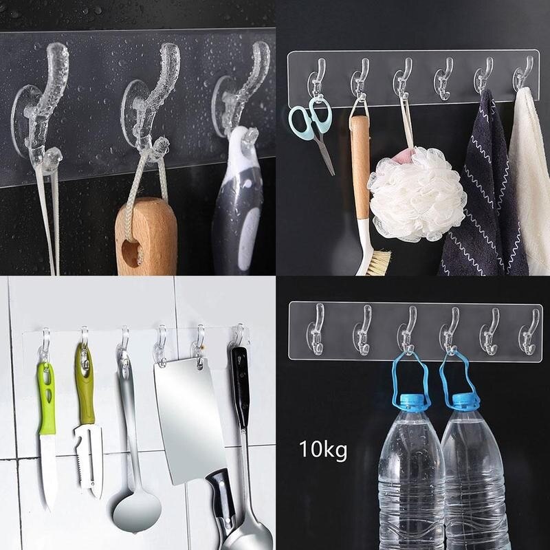 Transparent 6 hooks Wall Hook Strip