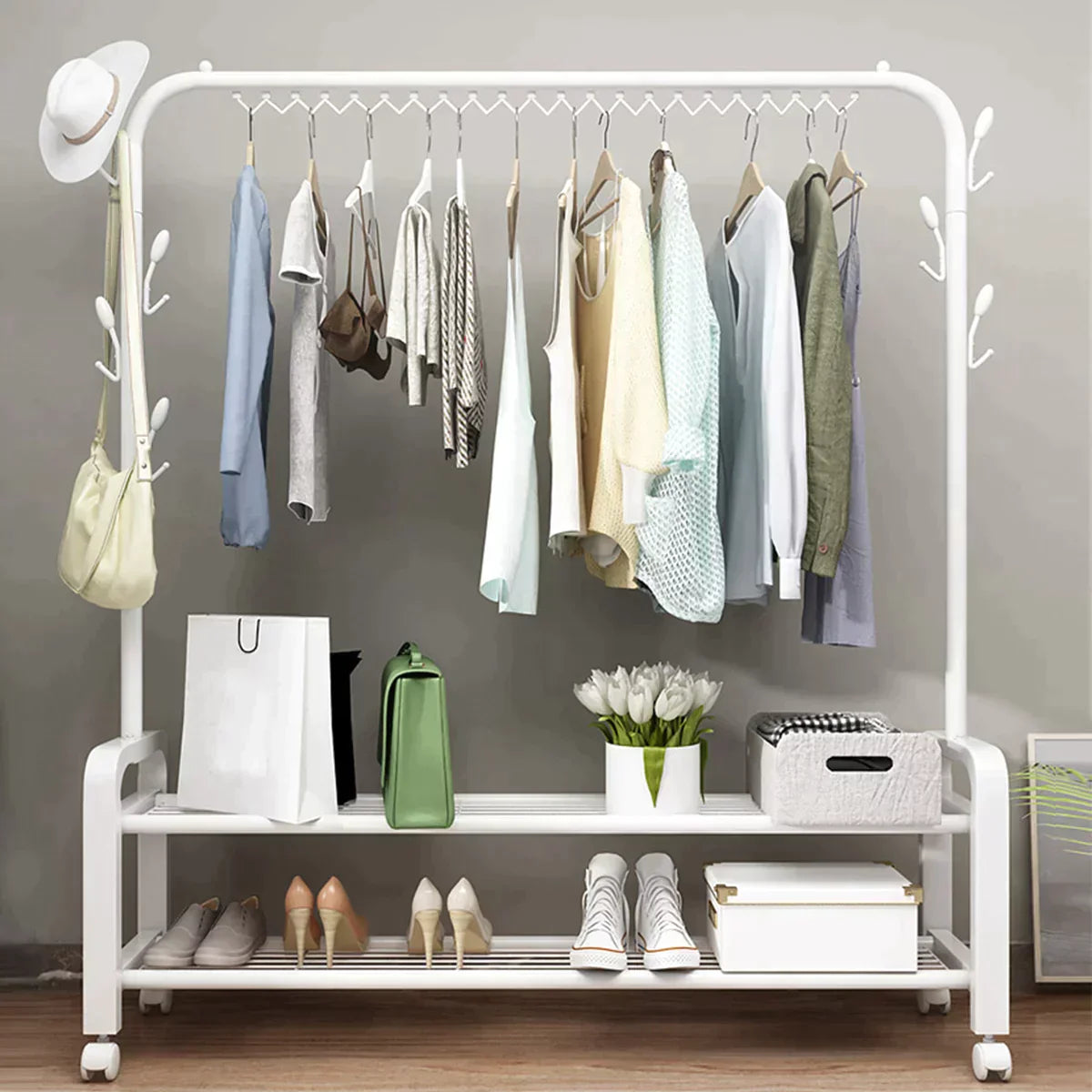 Black Color Clothes Dryer Rack With 2 Layer Shoes Racks Shelves