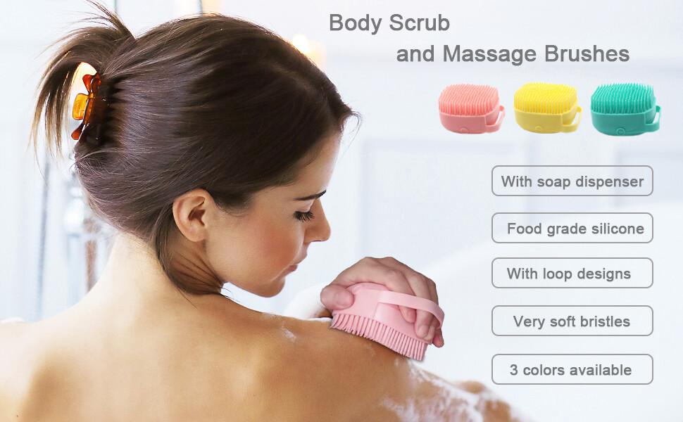 Silicone Body Brush Shower Scrubber, Massage Shower Brush Shampoo Dispenser