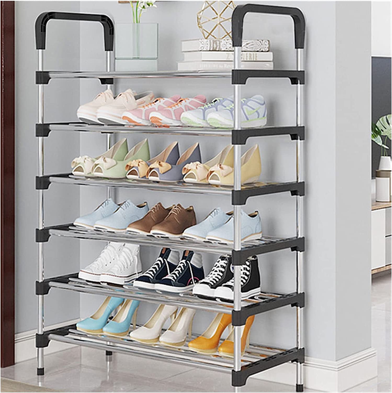 6 Layer shoe rack Tier Colored stainless steel Stackable