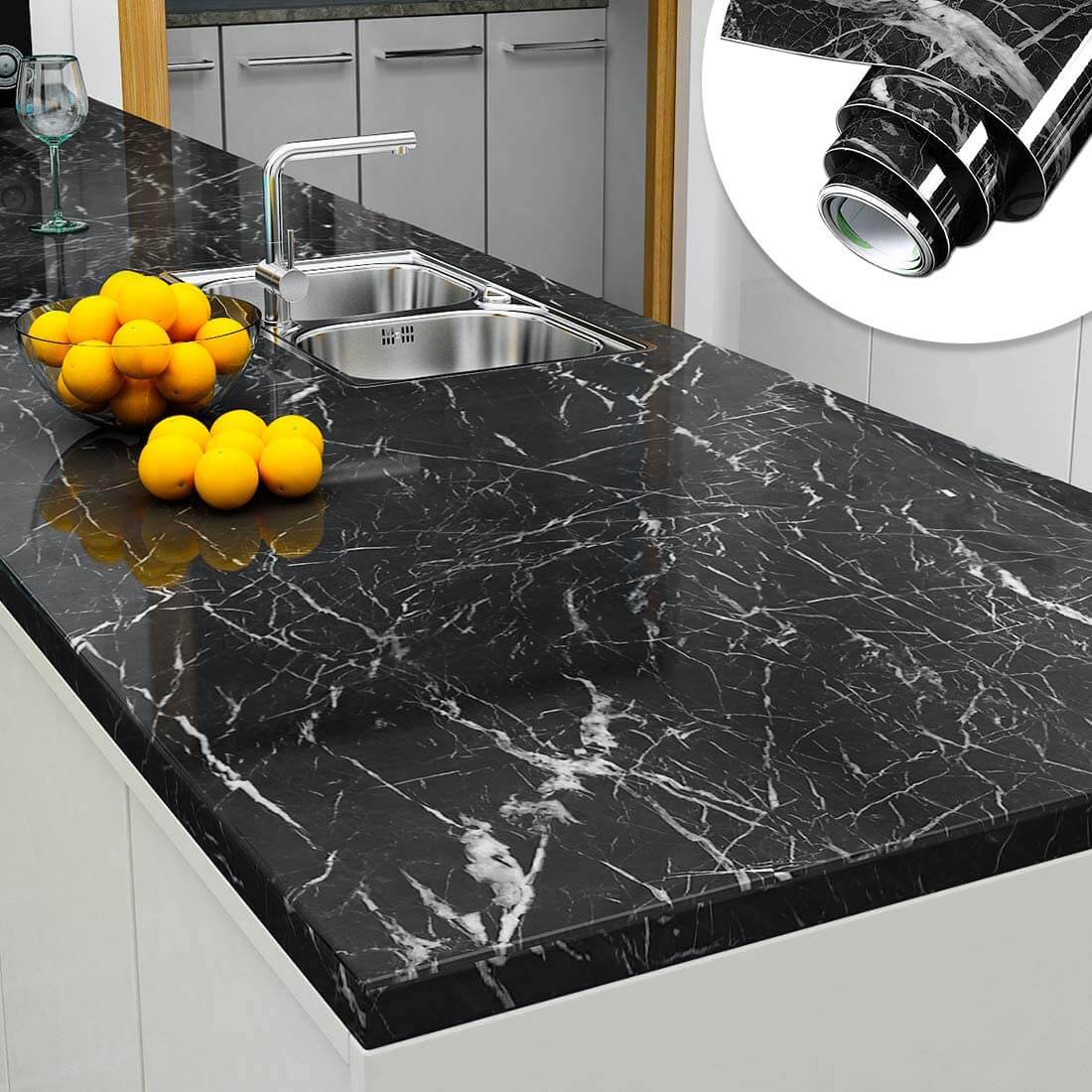 Pack of 5 Self Adhesive Black Marble Sheet