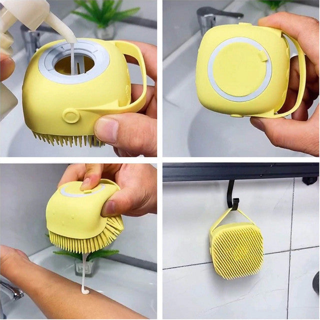 Silicone Body Brush Shower Scrubber, Massage Shower Brush Shampoo Dispenser