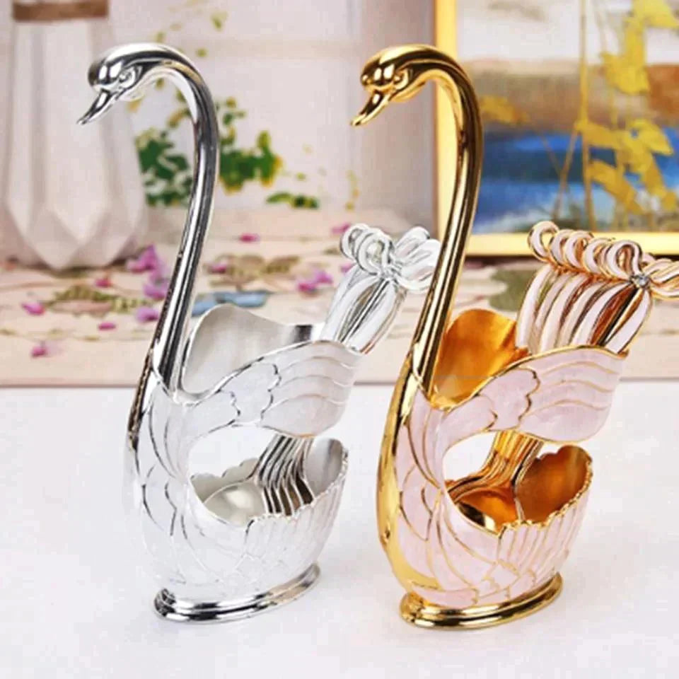 Classy Swan 6 Pcs Spoon Set with Crafted Swan Spoon Holder