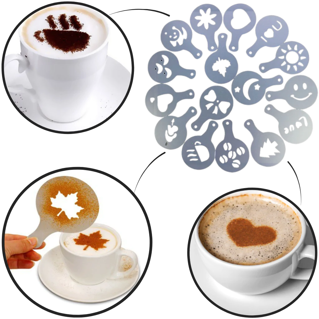 Pack Of 16Pcs Coffee Stencil Template Set