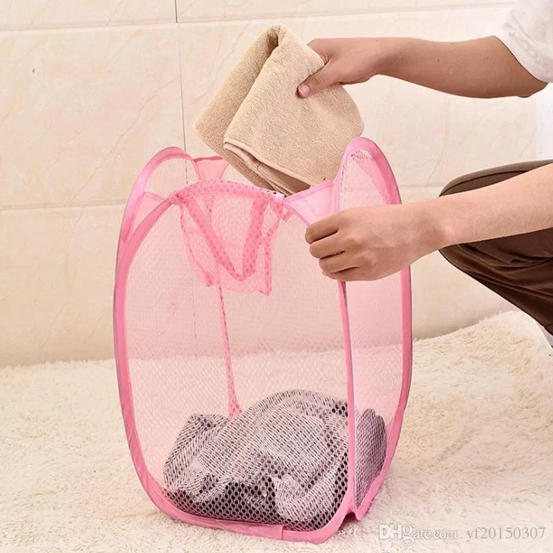 Net Folding Laundry Basket Flexible Clothes Storage