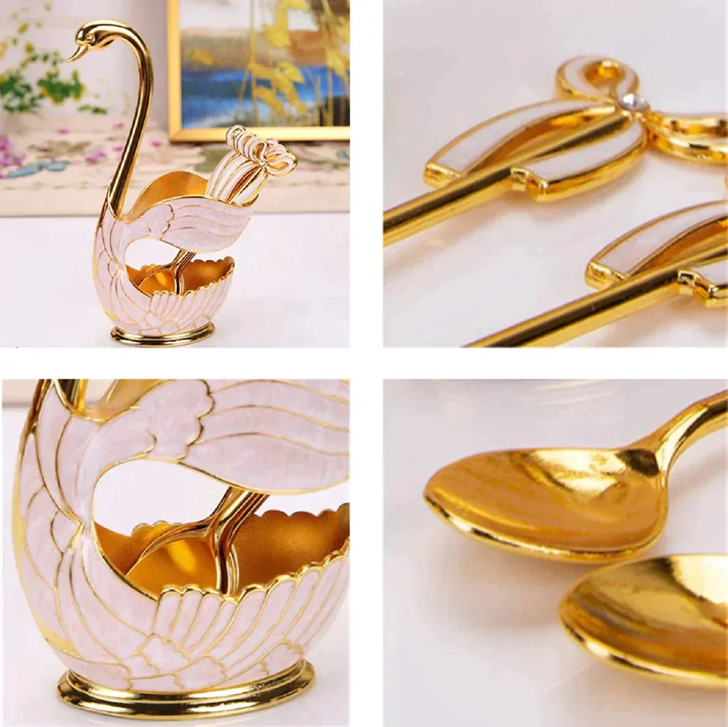 Classy Swan 6 Pcs Spoon Set with Crafted Swan Spoon Holder