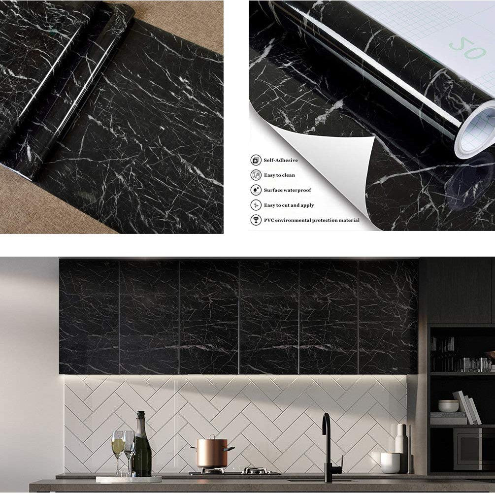 Pack of 5 Self Adhesive Black Marble Sheet