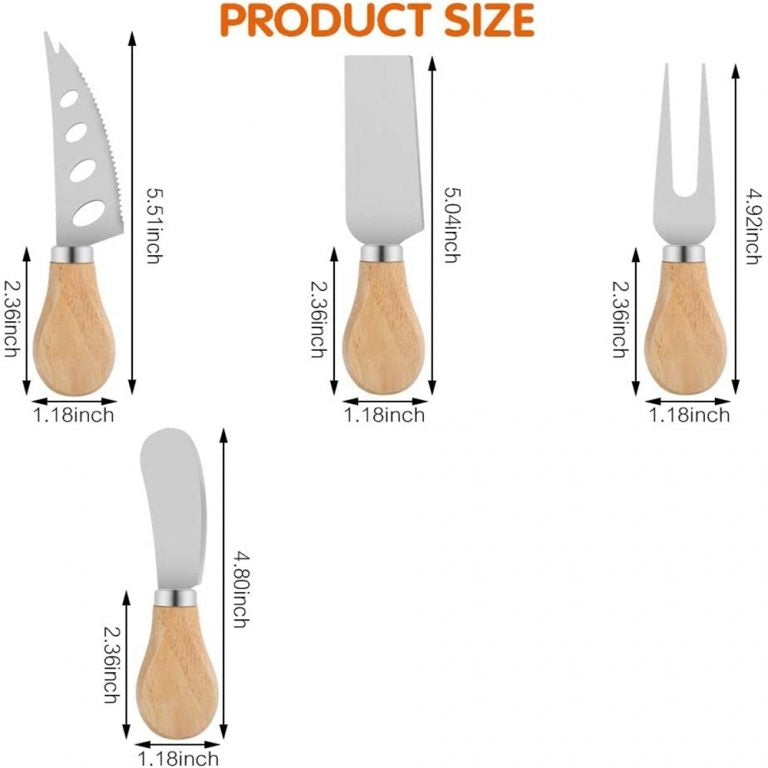 4 Pcs Cheese Knife Set with Bamboo Handle