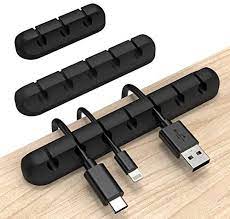 Pack Of 3 Cable Organizer Silicone USB Cable Winder Desktop Tidy Management Clips